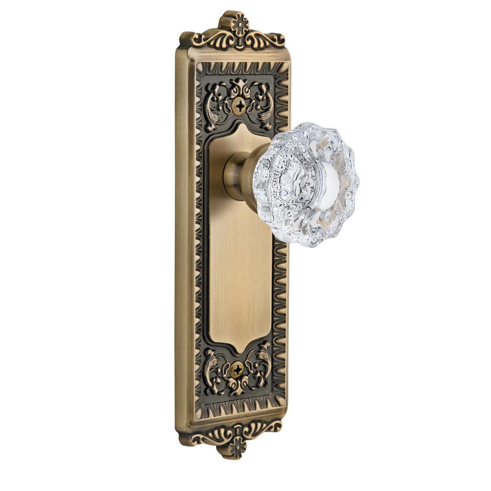Grandeur by Nostalgic Warehouse WINVER Privacy Knob - Windsor Plate with Versailles Crystal Knob in Vintage Brass